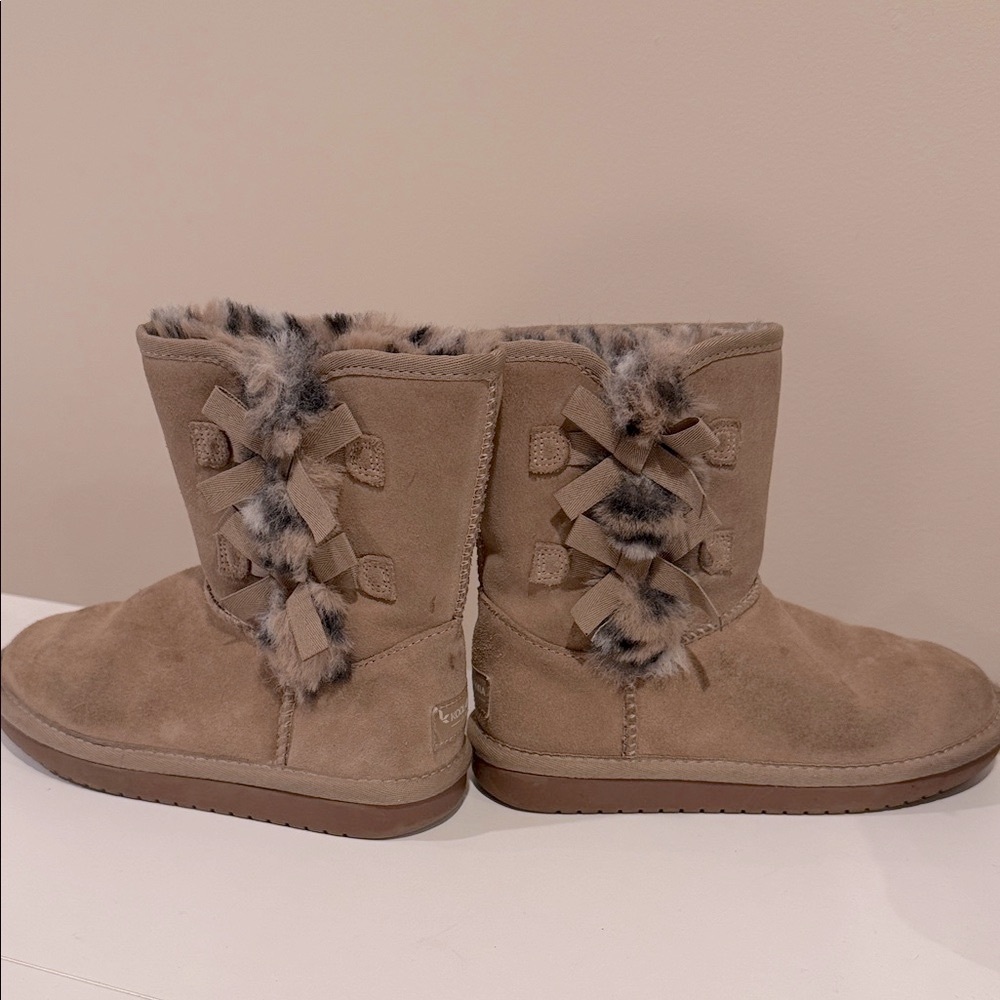 Koolaburra Girls Leopard Tan Fur-Trimmed Winter Boots